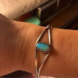 Running Bear Sterling Silver Opal Cuff